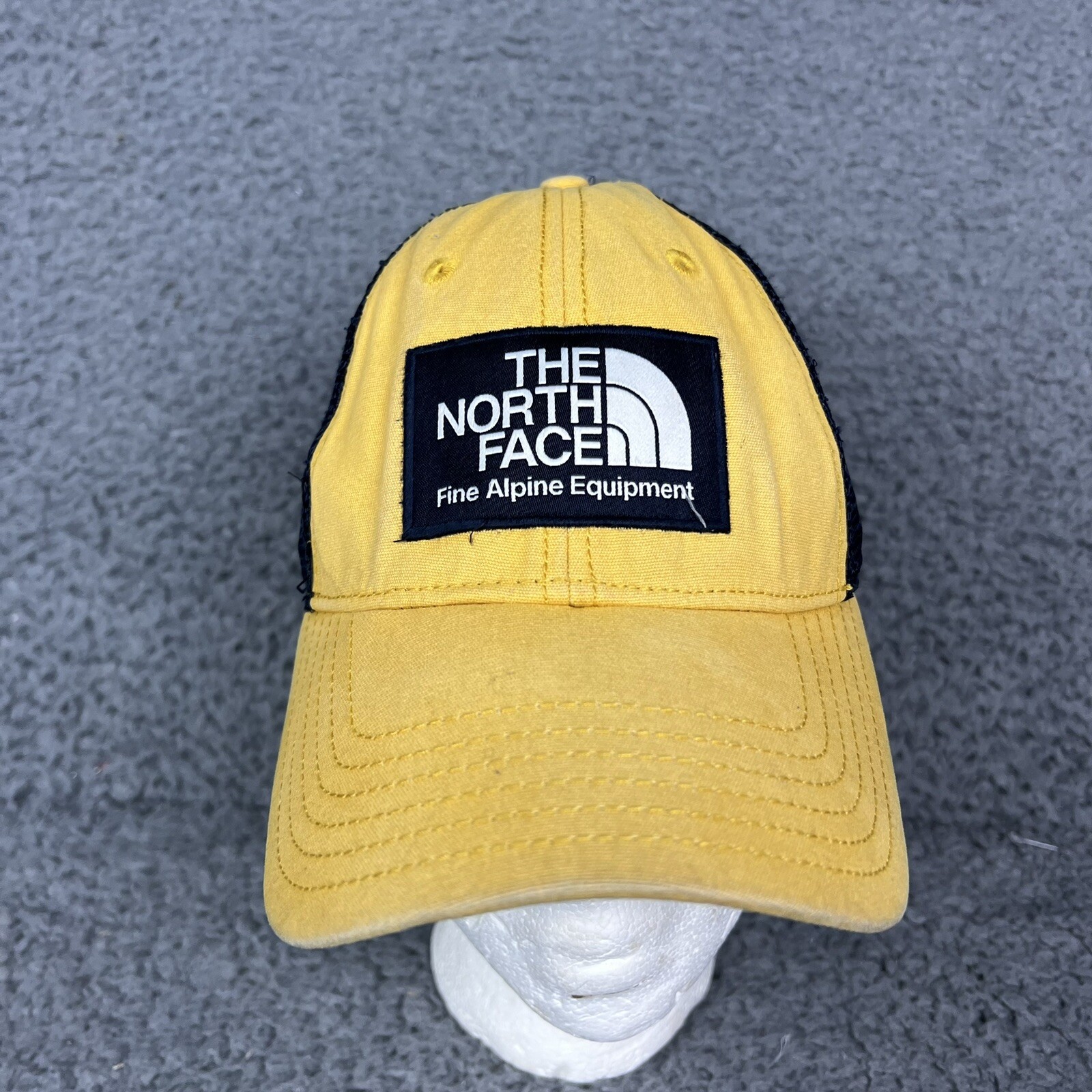 North Face Snapback Trucker Cap Yellow Blue Mesh Hiking Outdoor Faded Patch