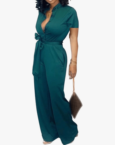 NEW Jumpsuit Casual Stand Collar Button Down Long Pants L NO BELT - Picture 4 of 5