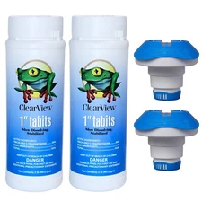 1" Inch Chlorine Tablets for Pools, Hot Tubs, & Spas w/ Floater - 2 Lbs (2 Pack)