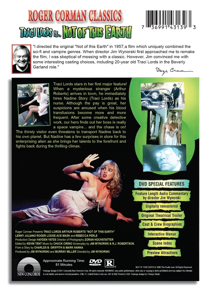 Not of This Earth DVD Roger Corman's Cult Classics Traci Lords Sci-Fi RARE OOP - Image 2 of 2