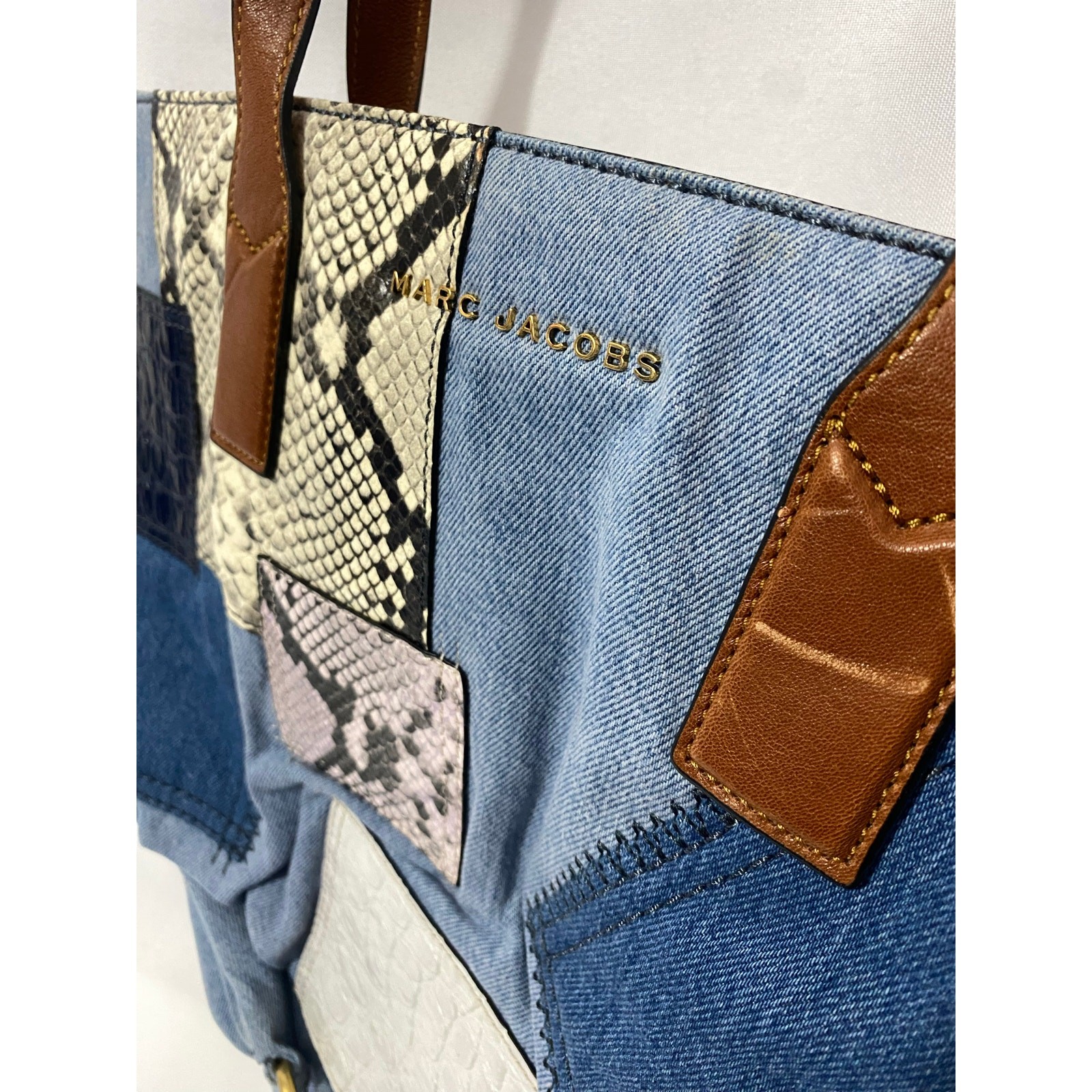 MARC JACOBS Denim Patchwork Wingman Tote Bag MSRP $450 image 3