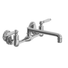 Builders Double-Handle Wall Mount Low-Arc Standard Kitchen Faucet in Polished Ch