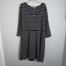 Old Navy Midi Dress-Black Ivory Stripes-Round Neck-Size XXL-NWT
