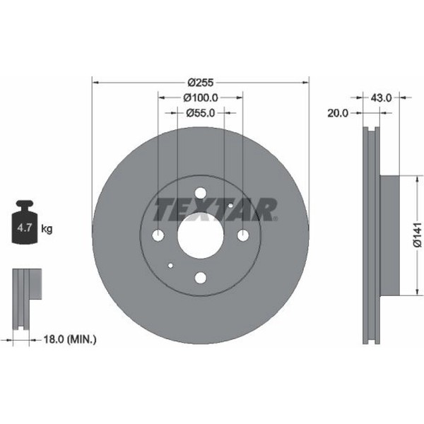 2X Textar 92115603 Bremsscheibe FüR Toyota Yaris Verso MR2 VAN P1 P2 ZZW3-image