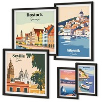 Wand Deko Poster Set FüR Zuhause Landschaften Von KüStenstäDten Schwarz Rahmen