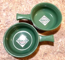 Mcllhenny Co. Tabasco Green Pair Ceramic Chili Bowl w/ Handle Great Condition!