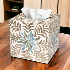 Handmade Capiz Shell Inlay Tissue Box Holder for Bathroom, Office and Home Decor