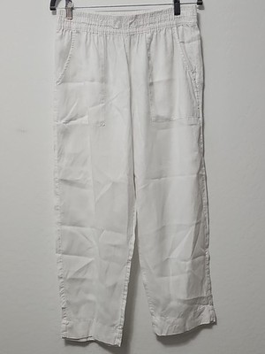 Sigrid Olsen 100% Linen White Long Pants Size L  Pullon Elastic Waist Coastal