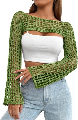 Womens Crochet Shrug Y2K Hollow Out Bolero Cropped Knit Sweater See Through Top