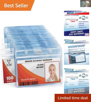 Durable Clear Vinyl Horizontal ID Name Badge Holders - 3.5x2.25 Inches, 100-Pack