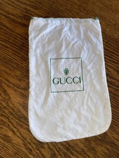Gucci Dust Bag White w/ Green Lettering Block Logo 12x7.5" draw string Vtg