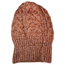 Time and Tru Womens Cable Knit Beanie Faux Fur Lined Copper Brown Marl OSFM