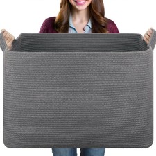 108L Extra Large Blanket Basket, 24.8" x 16.2" x 16.2" Rectangle Woven Storag...