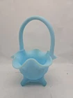 Fenton Blue Satin BA 8438 Three Toed Grape Basket No Damage
