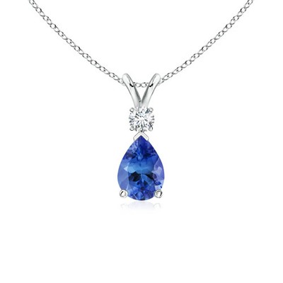 Angara natürlicher Tansanit Träne Anhänger mit Diamant in Silber (AA, 7x5mm)