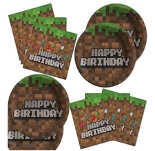 82 Pcs Pixel Miner birthday Party Supplies 40 plates, 20 napkins 1 Table Cover