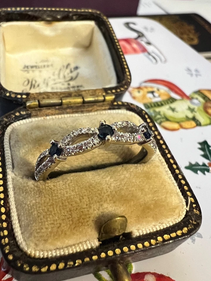 Anillo Vera Wang oro blanco 18 quilates diamantes y zafiro sello 3,2 g Foto 4 de 4