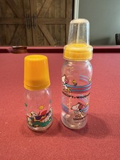 Set of 2 Danara SNOOPY  WOODSTOCK Plastic 4 oz/8 oz Baby Bottles