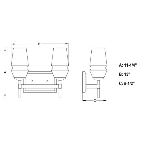 Vaxcel Lighting W0392 Warren 2 Light 13"W Bathroom Vanity Light - Black - Picture 4 of 8