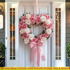Floral Heart Door Banner Rose Door Cover Romantic Valentine's Wedding Home Decor