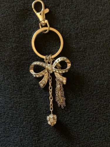 Bow knot Gold Keychain Keyring With White Rhinestones