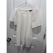 Banana Republic Womens Blouse Pleated Flutter Sleeve Off White Large