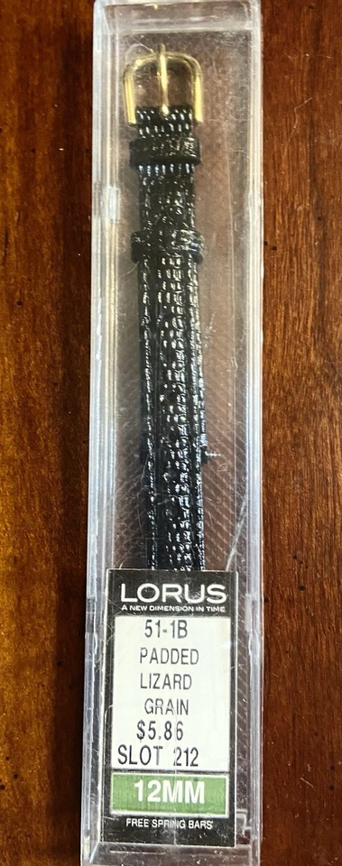 NEW LORUS Watch Band Black Calf Leather 12mm Lugs W/Spring Bars Lizard Grain - Image 2 of 4