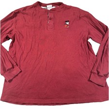 VTG Disney Mens Red Mickey Mouse Henley Long Sleeve shirt Size Large