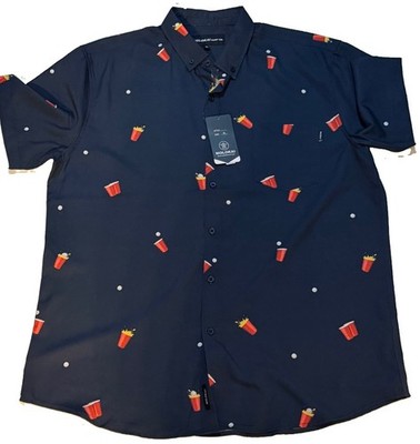 Molokai Surf Co Shirt Mens XL Navy Short Sleeve Button Up Beer Pong Novelty