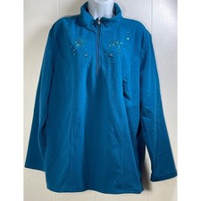 JMS Just My Size Teal Fleece 1/4 Zip Pullover Snowflake Sequin Embellished 2X