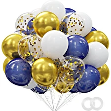 62 Globos Metálicos Dorado y Azul Decoracion De Cumpleaños Para Hombre Niños Set
