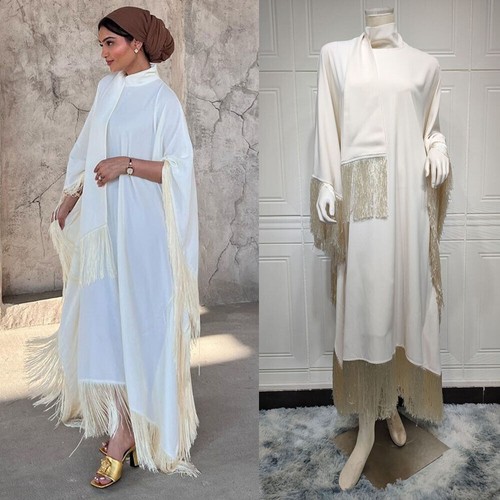Muslim Tassel Abaya Women Long Dress Dubai Dress Arab Robe Evening Gown Islamic - Picture 17 of 50
