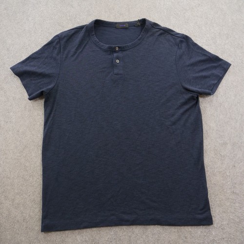 Theory Hemd Herren Large Blau Henley Kurzarm Knopf Baumwolle Freizeit
