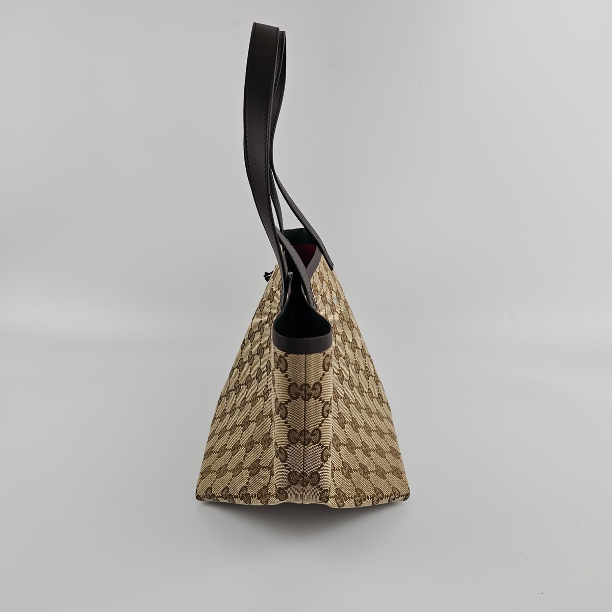 GUCCI Totissima Small $2100 Beige And Ebony GG Canvas Tote