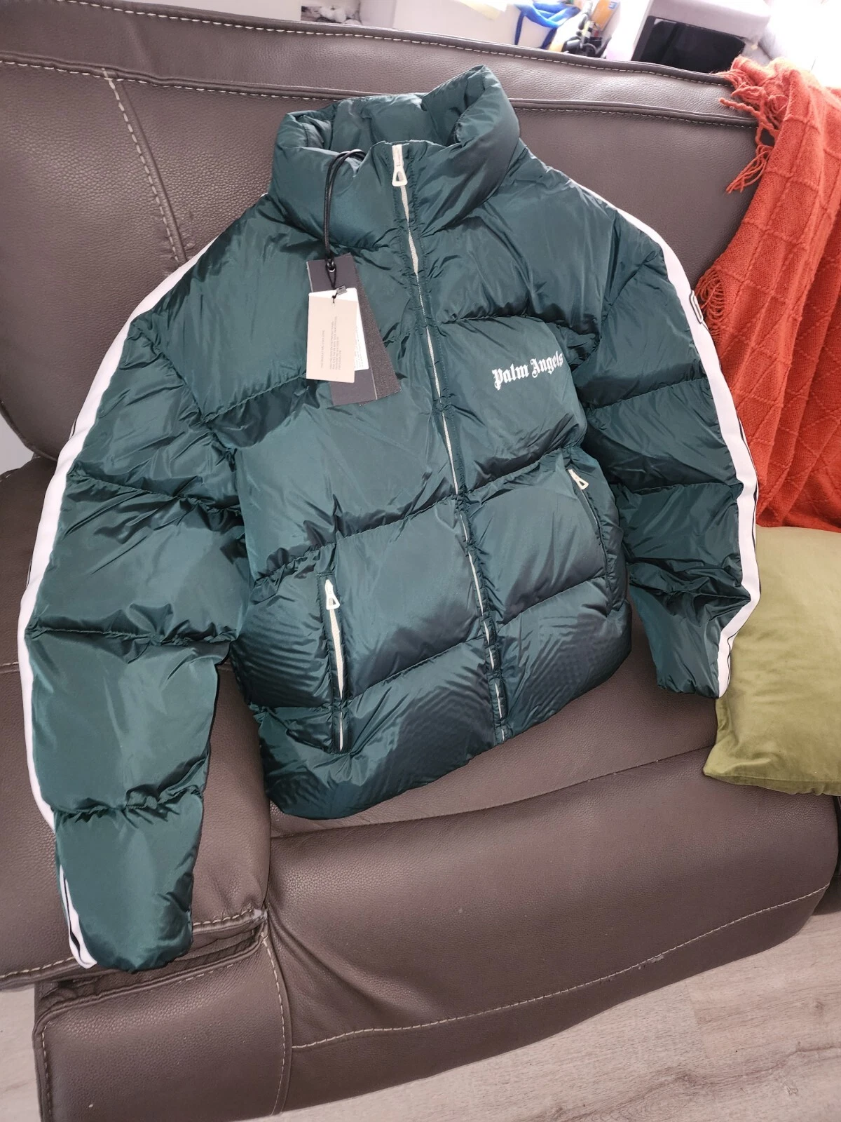 PALM ANGELS Giacca da track piumino classica verde nuova con etichette taglia XL $1155