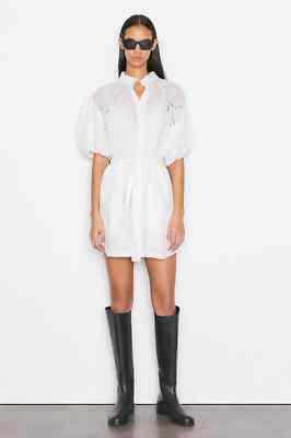 Frame Inset Lace Puff Sleeve Dress | Blanc | Size XS