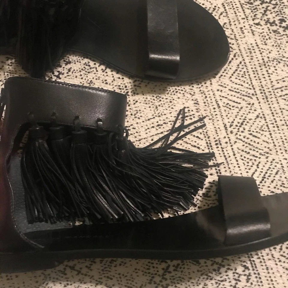 Sandalias Loeffler Randall Boho Flecos Planas Estilo Gladiador Cuero talla 7 Foto 3 de 4