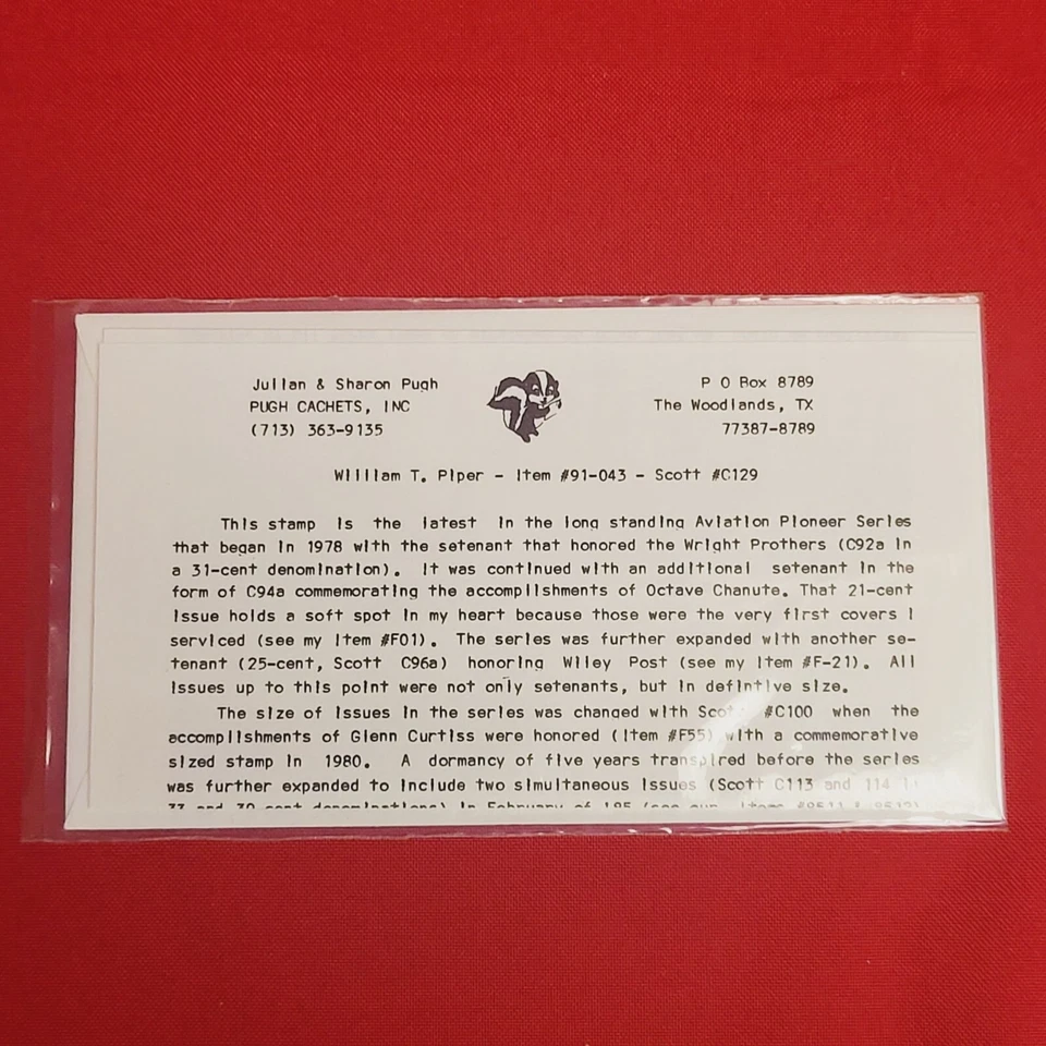 Sobre y recinto caché de estampillas primer día de emisión William T Piper The Henry Foto 2 de 4