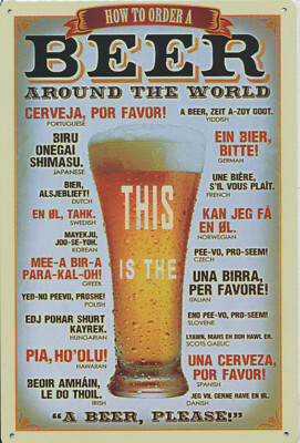 Blechschild ''Beer around the World '' Weizen Bier Pils Ale Bar Kneipe 30x20cm Neu