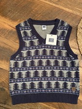 NWT Janie  Jack Blue  Red Sweater Vest Trees Sz 3. Christmas Holiday