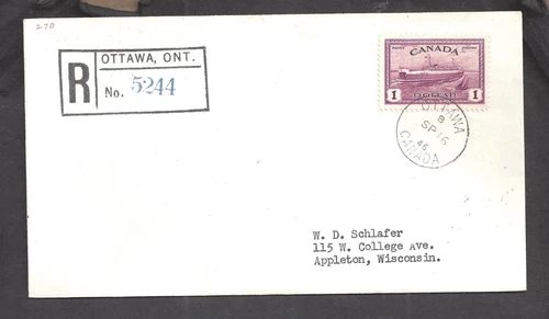 CANADA # 273 VF USED FIRST DAY COVER DATED 16 SEP 1946 PEI TRAIN FERRY BS30647