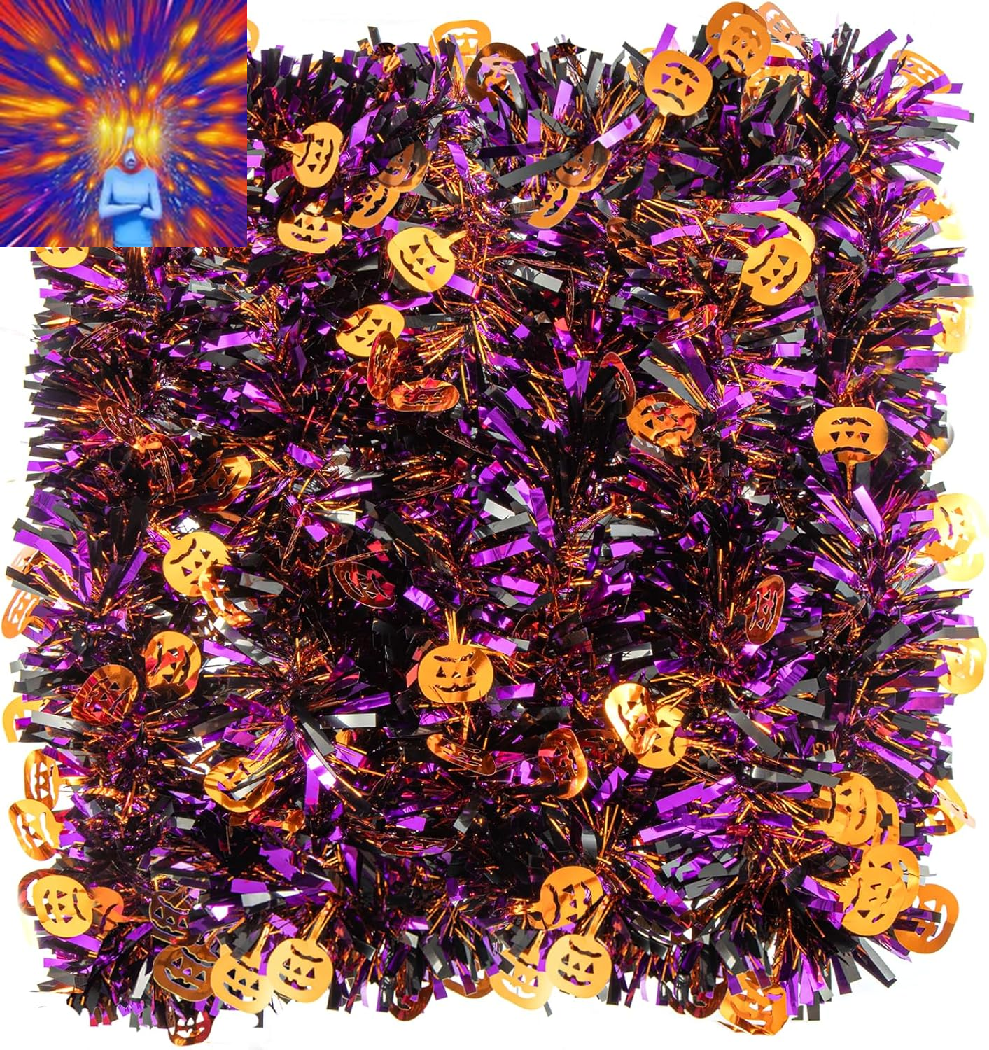33Ft Halloween Tinsel Garland, Metallic Twisted Tinsel Garland Pumpkin Hanging G