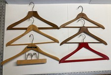 Lot of 6 Vintage Wood Clothing Hangers Red Pants Shirts 18 inch
