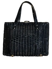 Black purse handbag rattan wicker weave. Handmade in British Hong Kong