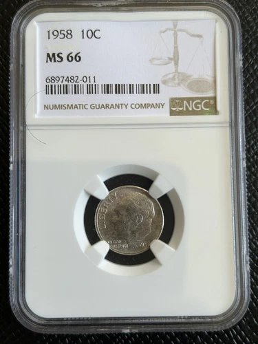 1958 D Dime Roosevelt NGC MS-66, 10c, Very Nice Collection Piece, Silver Coin