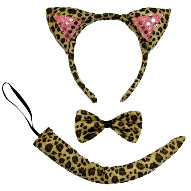 Leopard Ears Headband, Tail & Bow Tie Costume Set HALLOWEEN COSPLAY