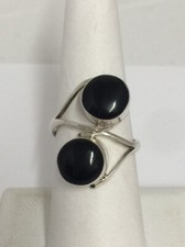 Black Onyx Cabochon Ring Size 8 Sterling Silver