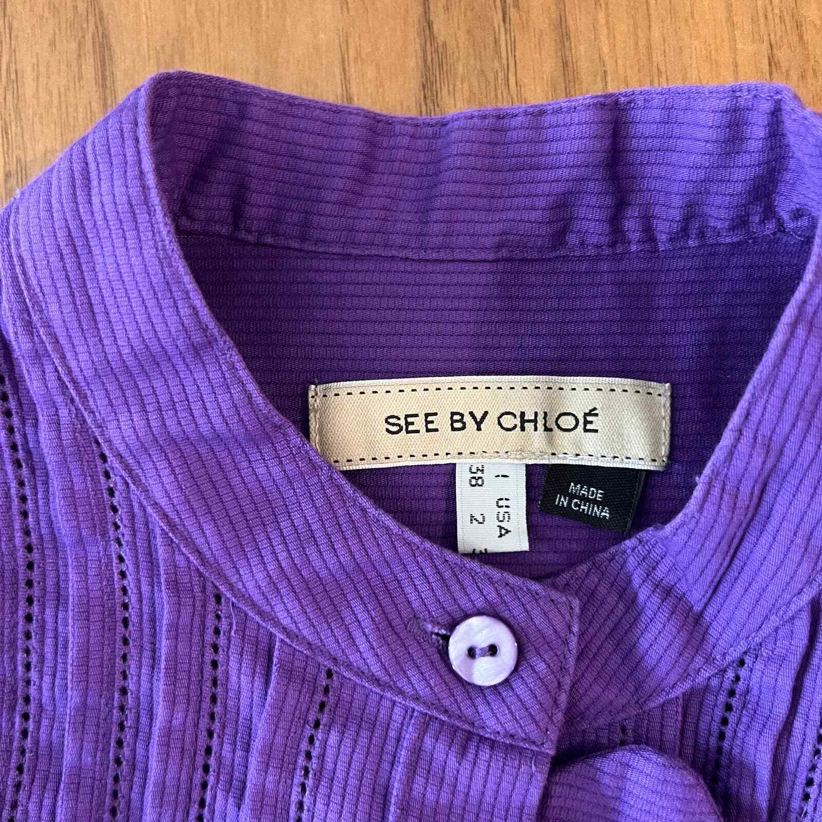 See By Chloé Shirt Dress Purple Cotton Size 2 - image 3