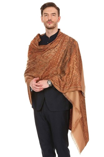 Kashmiri Mens Fine Soft Ethnic Stole Shawl Wrap Faux Pashmina Color Beige - Picture 4 of 5