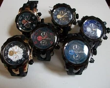 Men's Rose, Black & Gold Finish Tecno Sport Silicone Band Fashion Hip Hop Watch